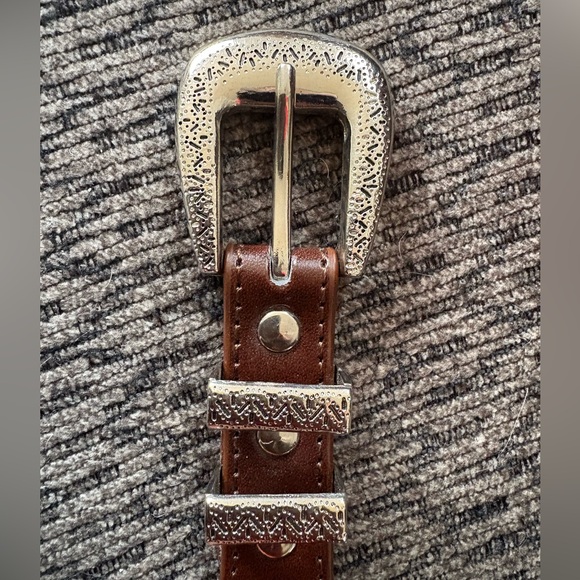 Brown Taper Ornament Western Leather Belt Engraved Silver Buckle & Keeper main image 8
